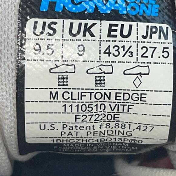 Hoka One One Clifton Edge Shoes Mens Size 9.5 Running Sneakers 1110510 VITF main image 9